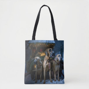 Tote Bag Décor de Noël Rhodesian Ridgeback Snowy Sleigh