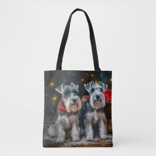 Tote Bag Décor de Noël Schnauzer Snowy Sleigh