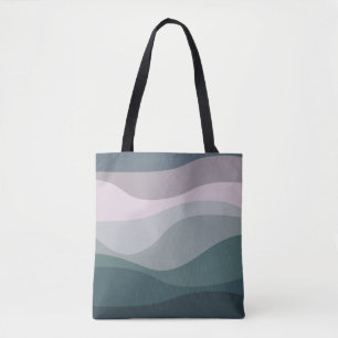 Tote Bag Décor de vagues de style rétro violet et turquoise