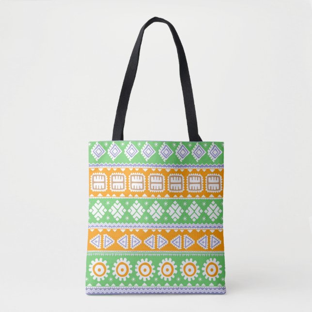 Tote Bag Décor ethnique motif vert orange (Devant)