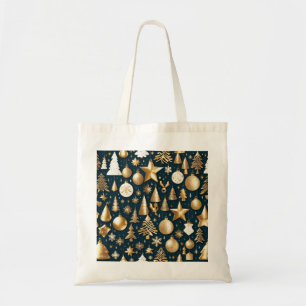 Tote Bag Décor motif de Noël or et ornements noirs
