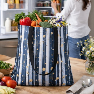 Tote Bag Décoration de maison moderne rayée marine à fleurs