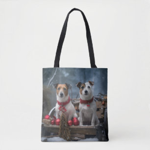 Tote Bag Décoration de Noël de traîneau enneigé Jack Russel