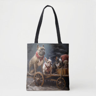 Tote Bag Décoration de Noël French Bulldog Snowy Sleigh