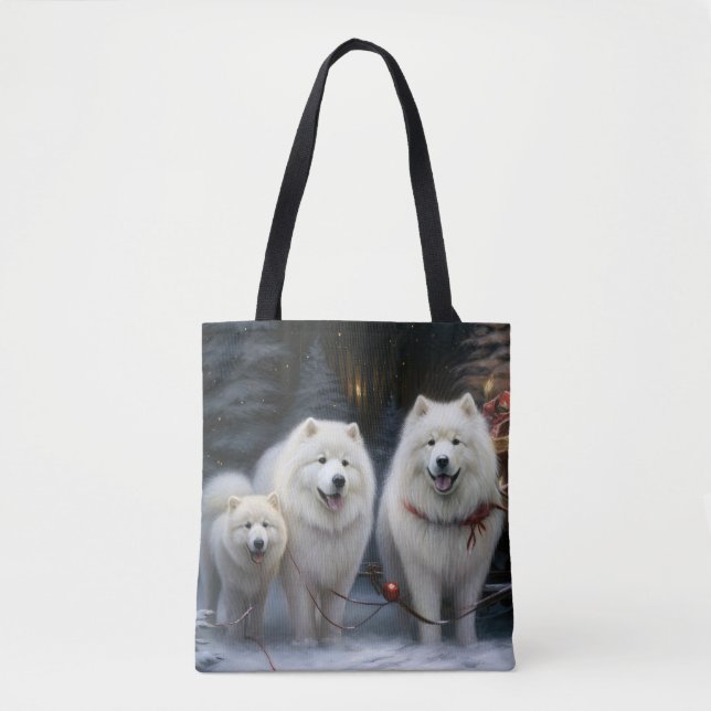Tote Bag Décoration de Noël Samoyède enneigé (Devant)