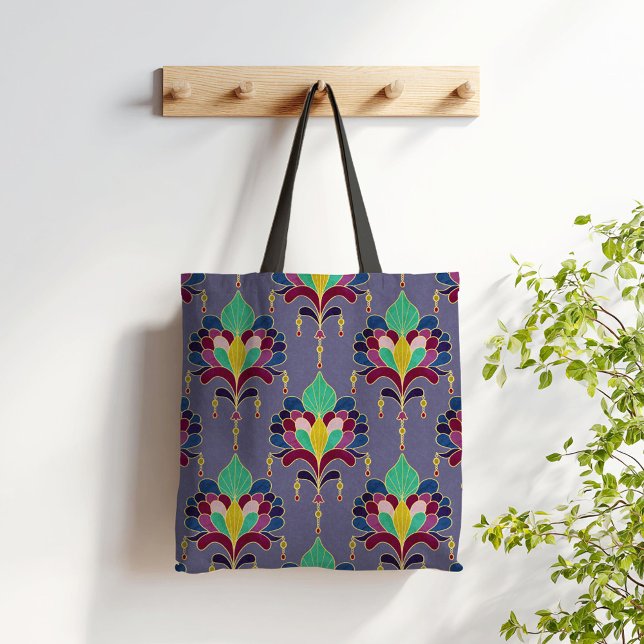 Tote Bag Deep Purple and Gold Art Deco Floral Ornament (Créateur téléchargé)