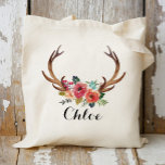 Tote Bag deer horn Floral bridesmaid,Wedding Favor<br><div class="desc">Check out over 200 popular styles of wedding tote bags from the "Wedding Tote Bags" collection of our shop! Click “Edit Design” will allow you to customize further. You can change the font size, font color and more! wedding tote bags, tote bags wedding, floral tote bags, rustic floral, rustic tote...</div>
