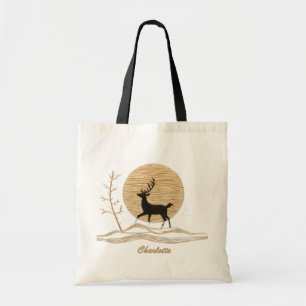Tote Bag Deer Winter Moon Moderne Nom personnalisé