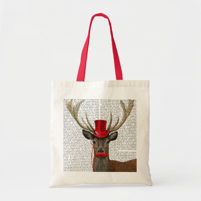Tote Bag Deer with Red Top Hat and Moustache (Devant)