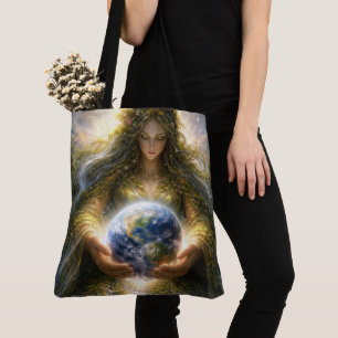 Tote Bag Déesse Gaïa tenant doucement la planète Terre