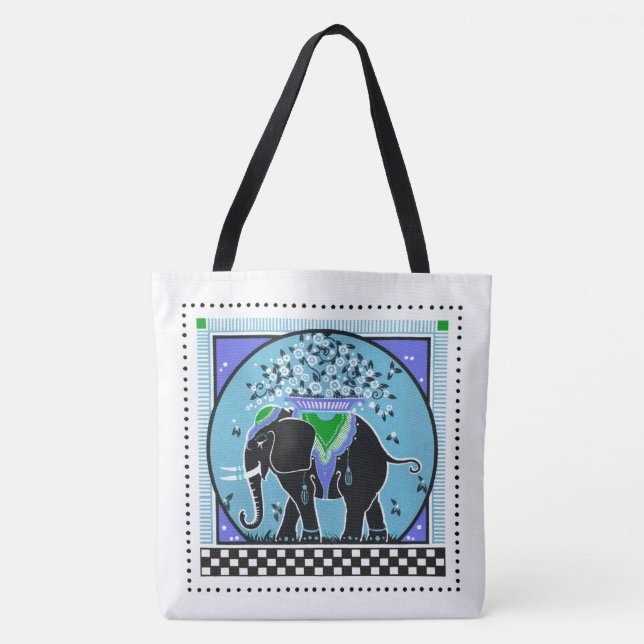 Tote Bag Défilé d'éléphants dans Aqua (Devant)