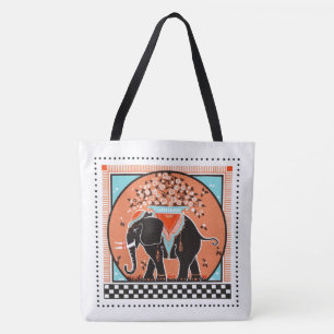 Tote Bag Défilé d'éléphants en orange
