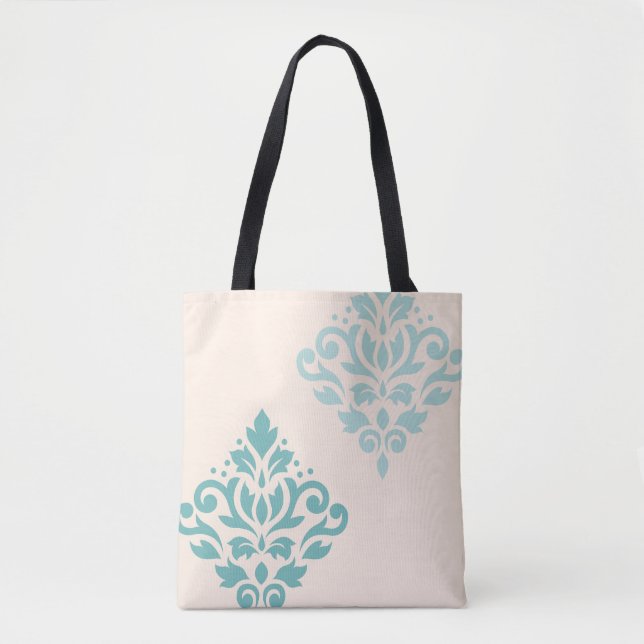 Tote Bag Défiler Damask Art I Teals on Cream (Devant)
