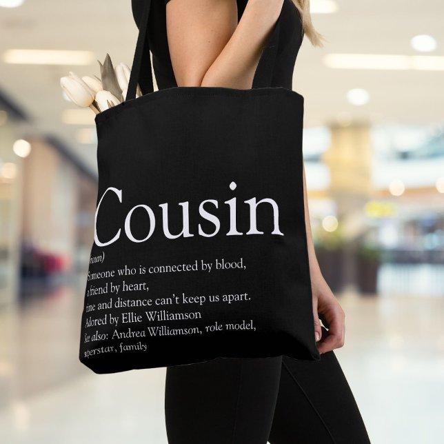 Tote Bag Définition de cousin amusant noir et blanc moderne ( Modern Black and White Fun Cousin Definition Tote Bag)