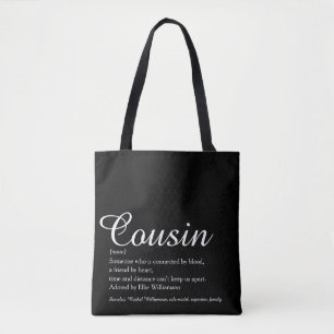 Tote Bag Définition de cousin élégant en noir et blanc