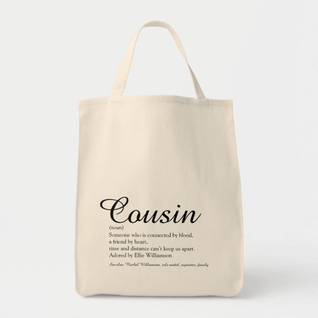Tote Bag Définition de cousin noir et blanc de script moder (Devant)