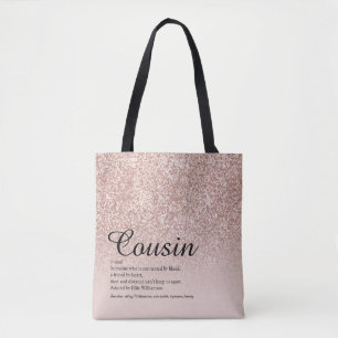 Tote Bag Définition de Cousine Écriture Paillettes Or Rose