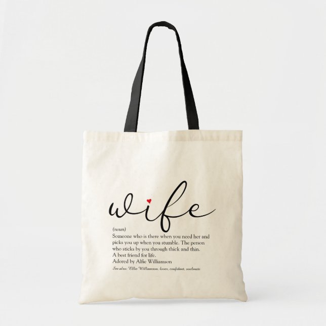 Tote Bag Définition de femme Chic Script Rouge Cœur d'amour (Devant)