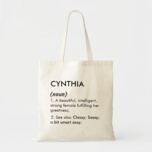 Tote Bag Définition de nom Cynthia modifiable, nom personna