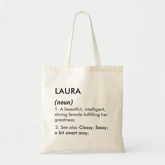 Tote Bag Définition de nom Laura modifiable, nom personnali (Devant)