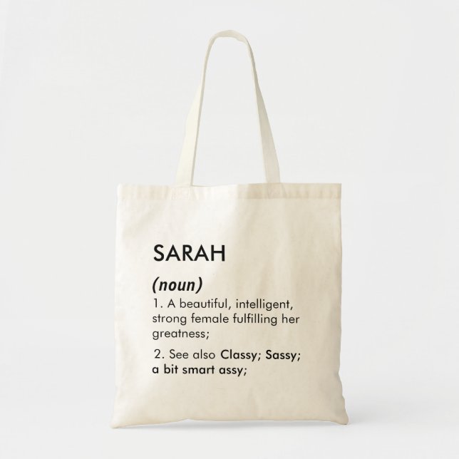 Tote Bag Définition de nom Sarah modifiable, nom personnali (Devant)