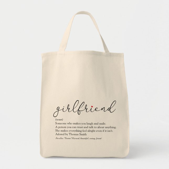 Tote Bag Définition de petite amie Chic Script Cœur d'amour (Devant)