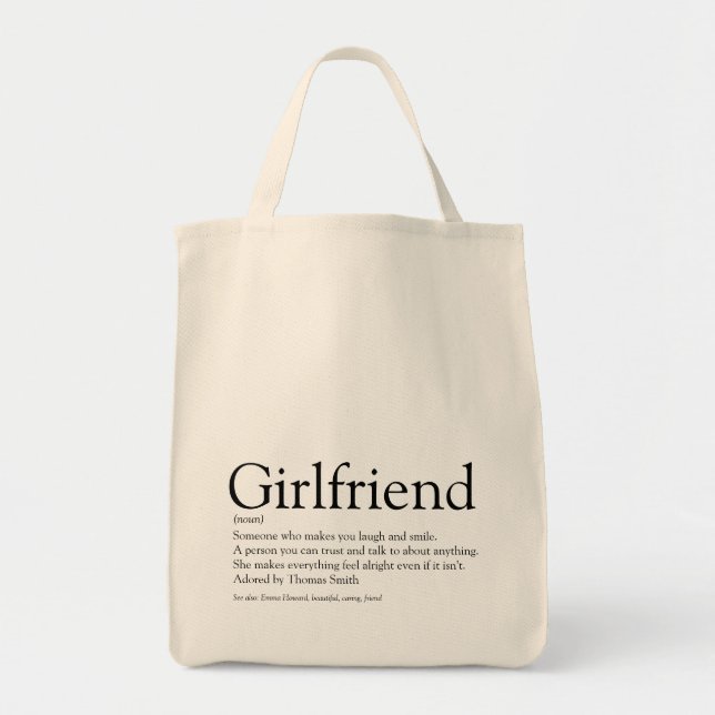 Tote Bag Définition de petite amie cœur d'amour de script (Devant)