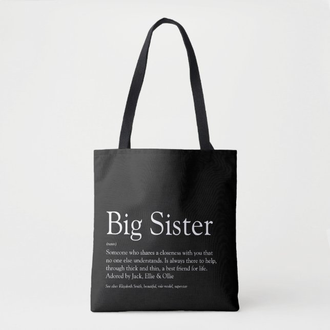 Tote Bag Définition de sœur cool en noir et blanc moderne (Devant)
