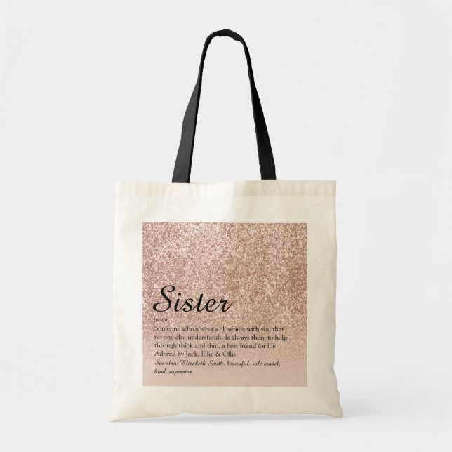 Tote Bag Définition de Sœur Paillettes Or Rose (Devant)