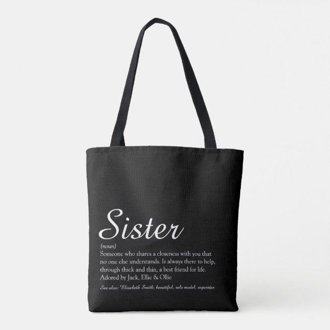 Tote Bag Définition de sœur Script Moderne Amusant (Dos)