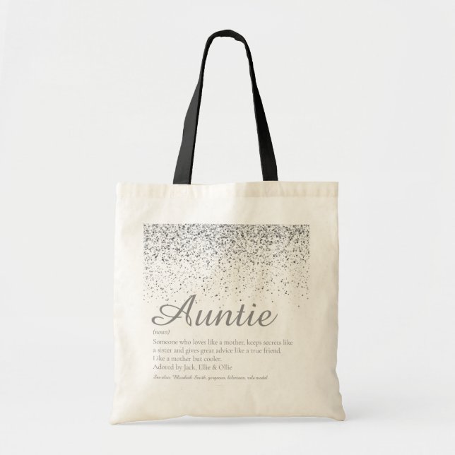 Tote Bag Définition de Tante Glam Silver Glitter Cool  (Devant)