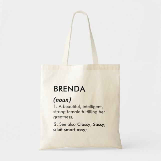 Tote Bag Définition du nom Brenda modifiable, nom personnal (Devant)