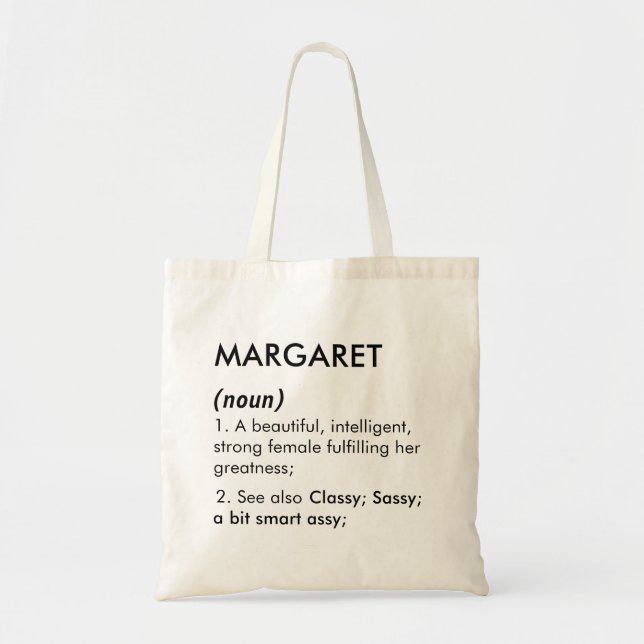 Tote Bag Définition du nom Margaret modifiable, nom personn (Devant)