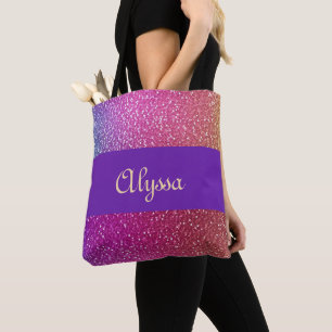 Tote Bag Dégradé arc-en-ciel de Parties scintillant hexagon