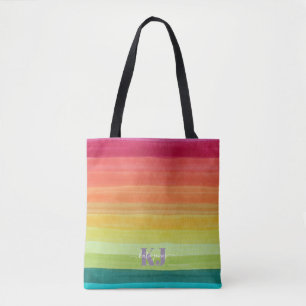 Tote Bag Dégradé d'aquarelle arc-en-ciel   Monogramme