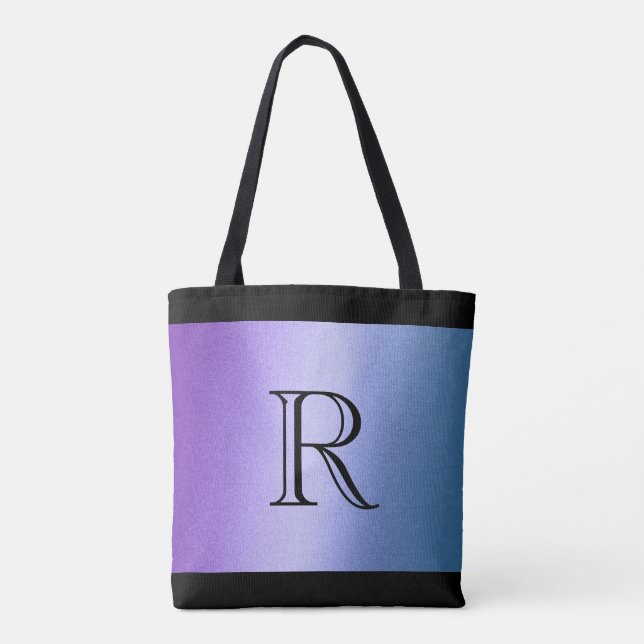 Tote Bag Dégradé Ombre bleu violet avec Monogramme (Dos)