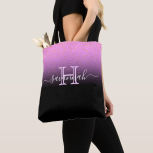 Tote Bag dégradé rose violet noir monogramme nom chic