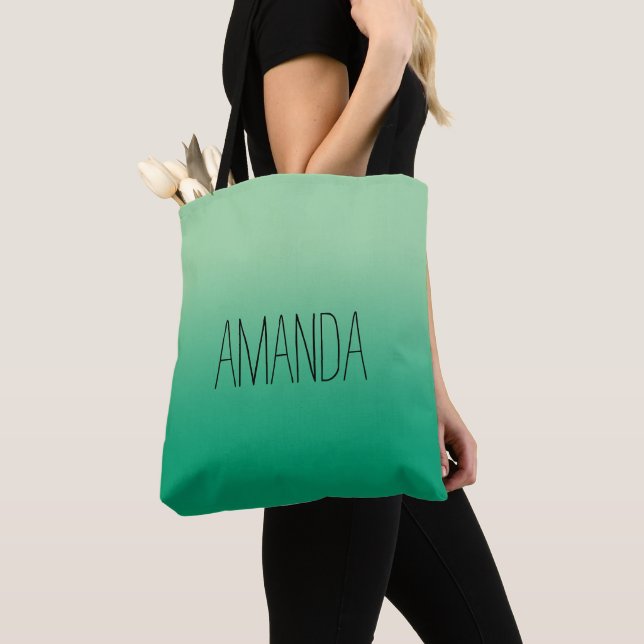 Tote Bag Dégradé Vert Foncé Moderne de Nom Manuscrit (De près)