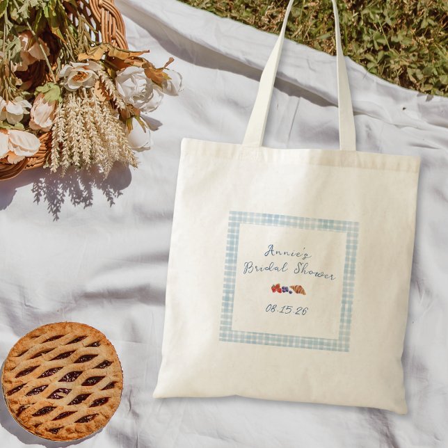 Tote Bag Déjeuner Élégant en Bleu Gingham pour une Mariée e (Créateur téléchargé)
