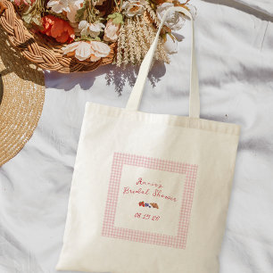 Tote Bag Déjeuner Estival Élégant à Carreaux Mariée Rose