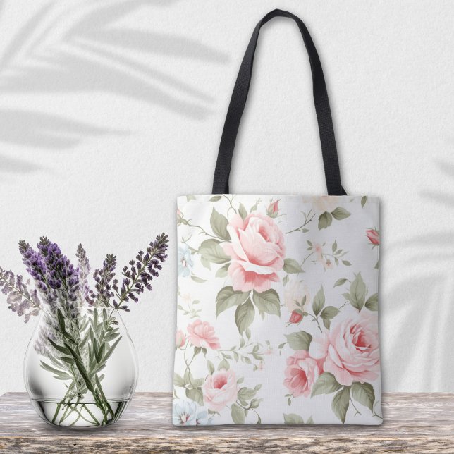 Tote Bag Délicat Rose rose pâle tout - sur - imprimer (Beautiful blush pink rose all over print Tote Bag for Woman, Bridesmaids, Flower girls and more...)