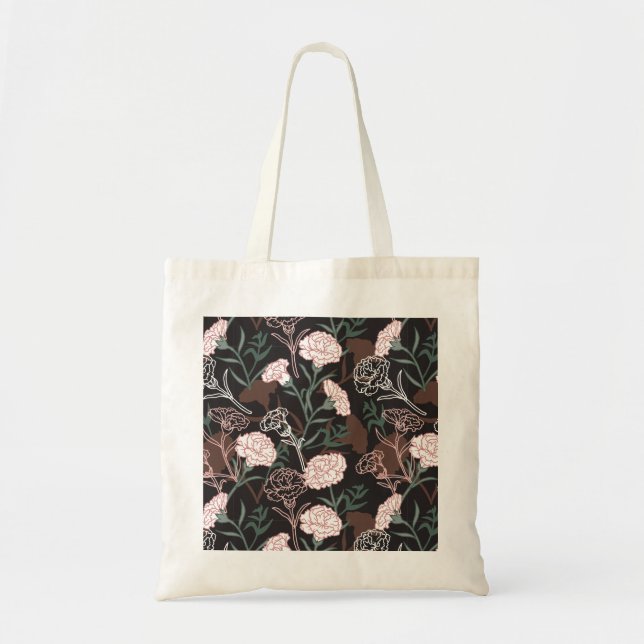 Tote Bag Délicates oeillets roses avec fleurs Feuilles vert (Devant)