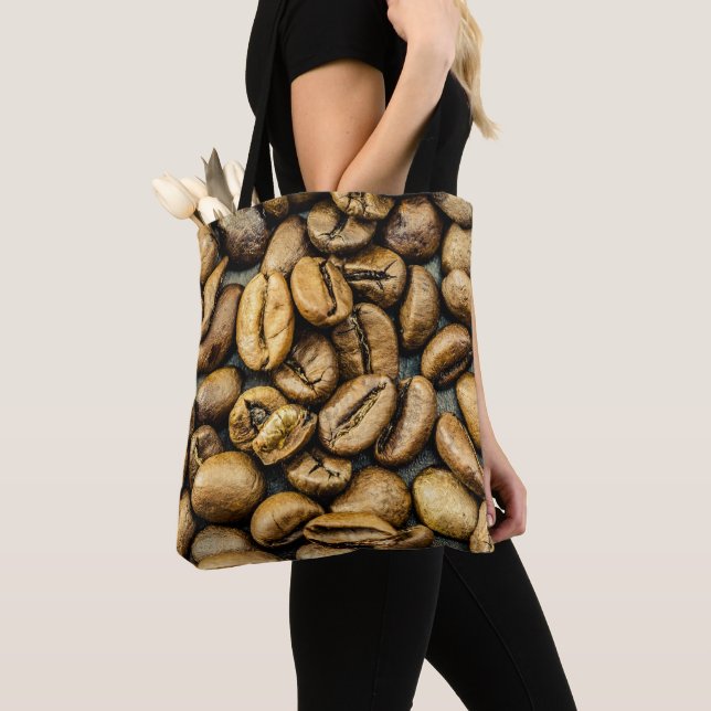Tote Bag Délicieux haricots de café dorés rustiques (De près)