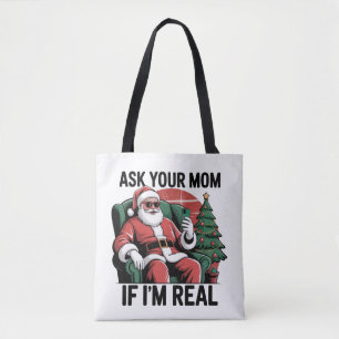 Tote Bag Demande à ta mère Funny Santa Snarky Retro Noël