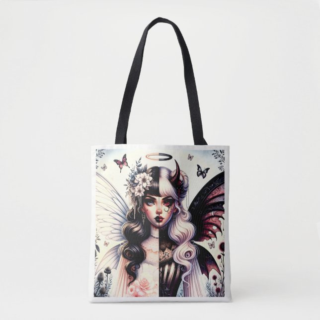 Tote Bag Demi Ange Diable Beauté Sombre Aile Brisée Fée (Devant)