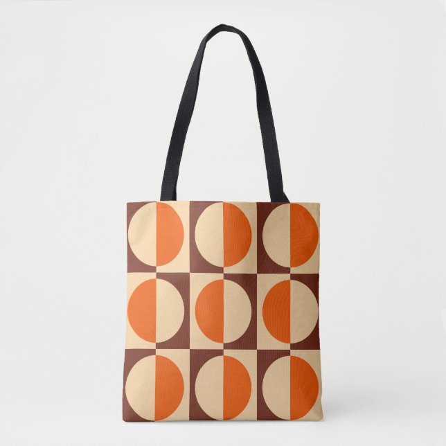Tote Bag Demi-Carré géométrique rétro et Motif circulaire (Devant)