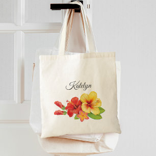 Tote Bag Demoiselle d'honneur à fleur tropicale d'Hibiscus