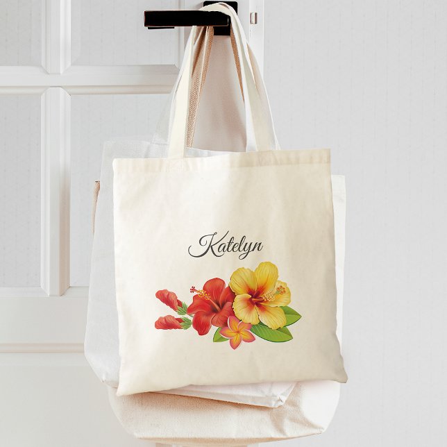 Tote Bag Demoiselle d'honneur à fleur tropicale d'Hibiscus (Hibiscus Tropical Floral Bridesmaid Tote Bag)