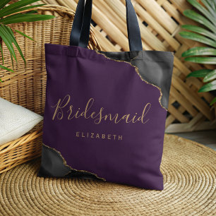 Tote Bag Demoiselle d'honneur Agate Violet Or Noir