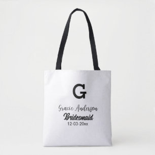 Tote Bag Demoiselle d'honneur ajoutez nom monogramme simple